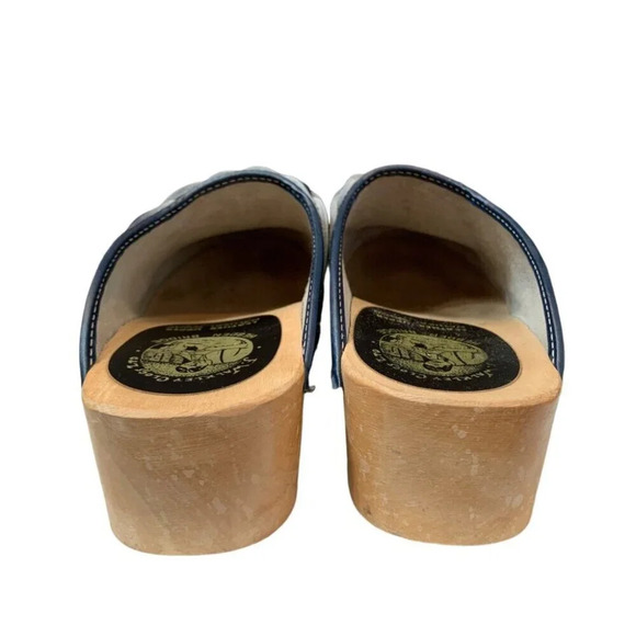 J. Walkley Clogs Shoes Womens 7.5 Blue Slip On  Plaited Strap Leather Wood - Picture 5 of 10